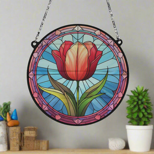 Tulip Stained Glass Effect Suncatcher